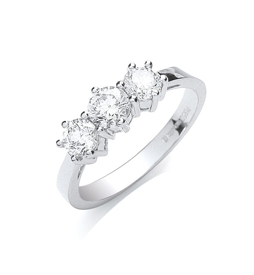 Platinum 1.00ct G/H-Vs Brilliant Cut Diamond Trilogy Ring