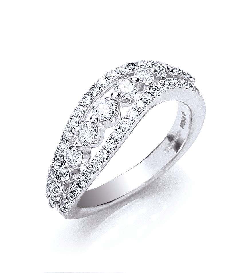 18ct White Gold 0.95ctw Fancy Wave Diamond Ring