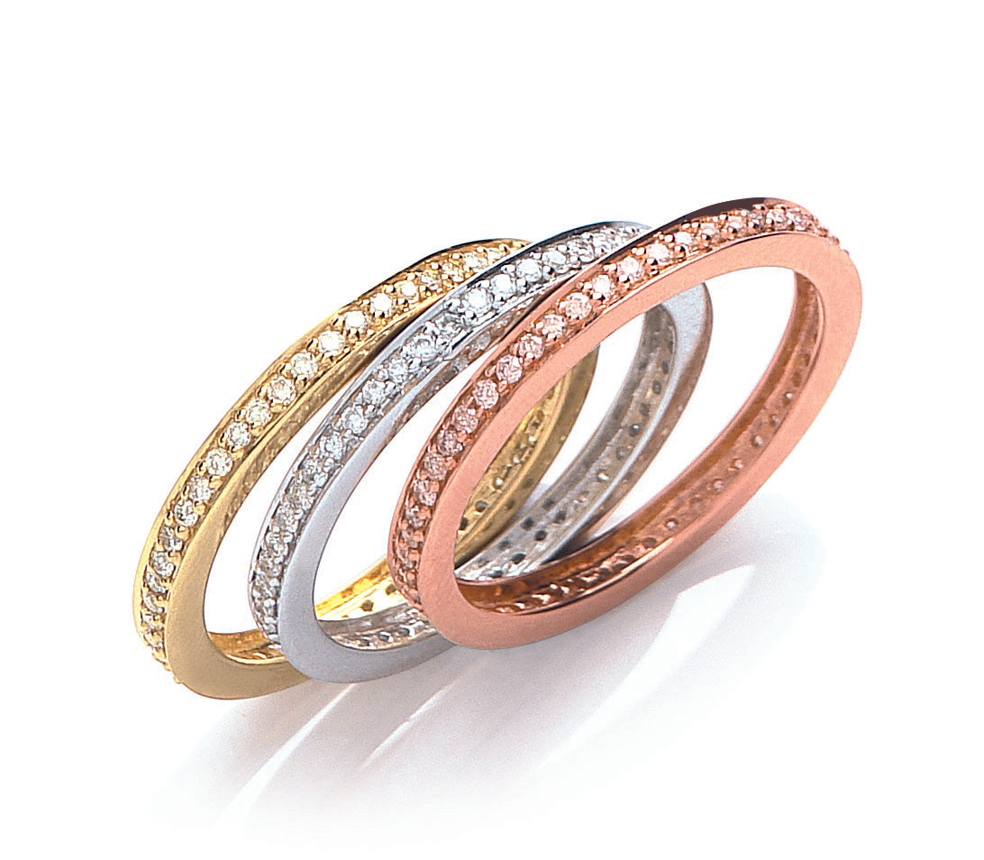 18ct 3 Colour Set 0.68ct Diamond Rings