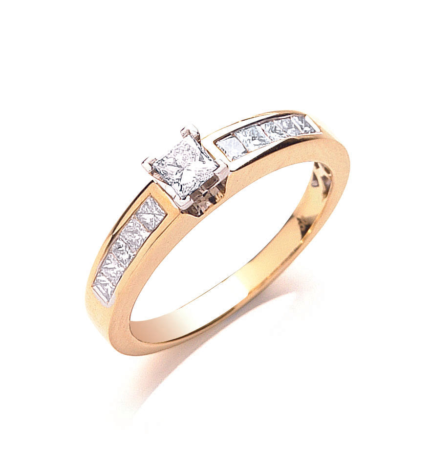 18ct Yellow Gold 0.50ctw Princess Cut Centre Diamond Ring