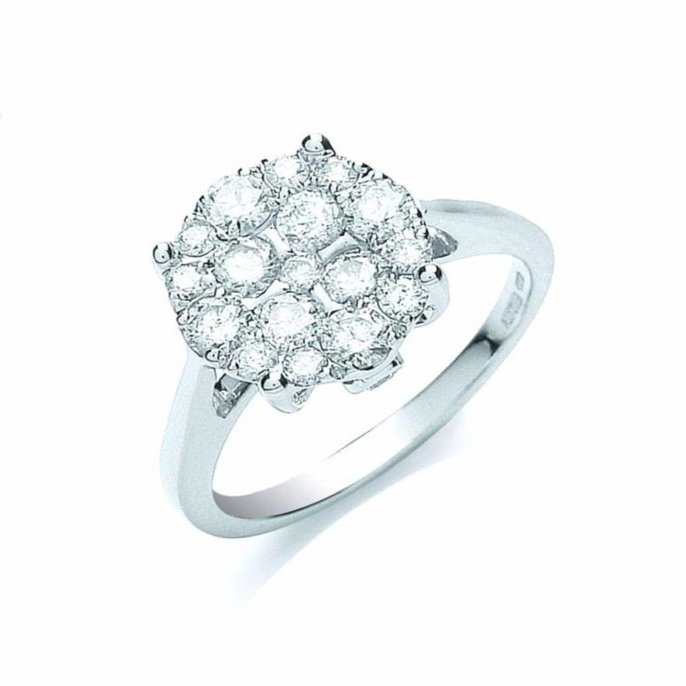 18ct White Gold 1.00ct Cluster Diamond Ring