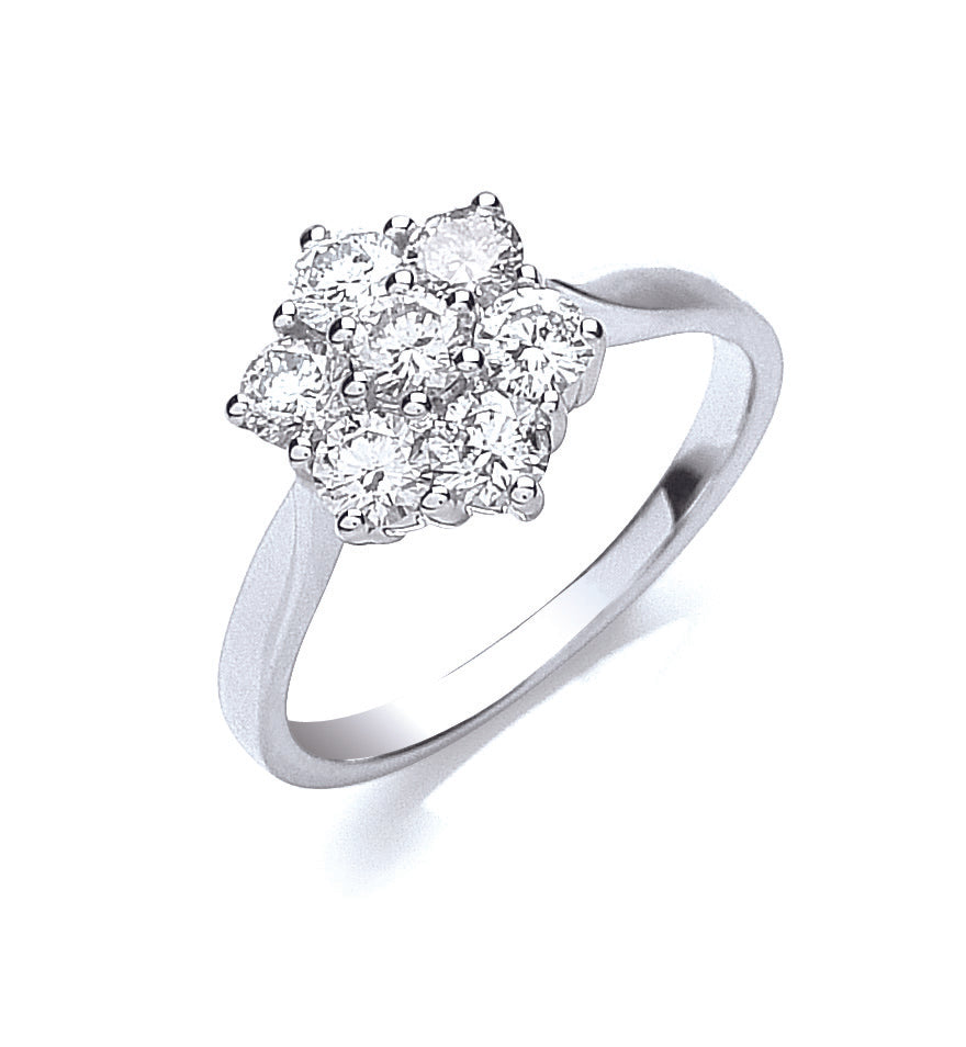 18ct White Gold 7 Stones D.1.00ctw Cluster Diamond Ring