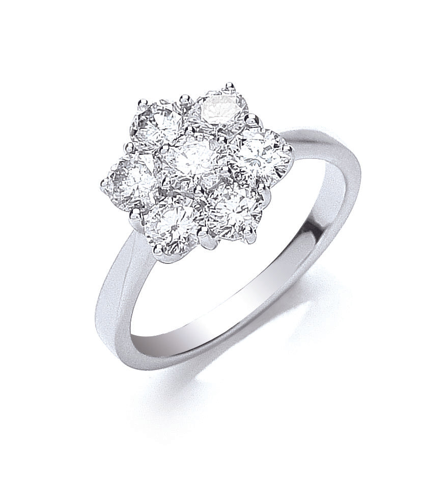 18ct White Gold 7 Stones D.1.50ctw Cluster Diamond Ring