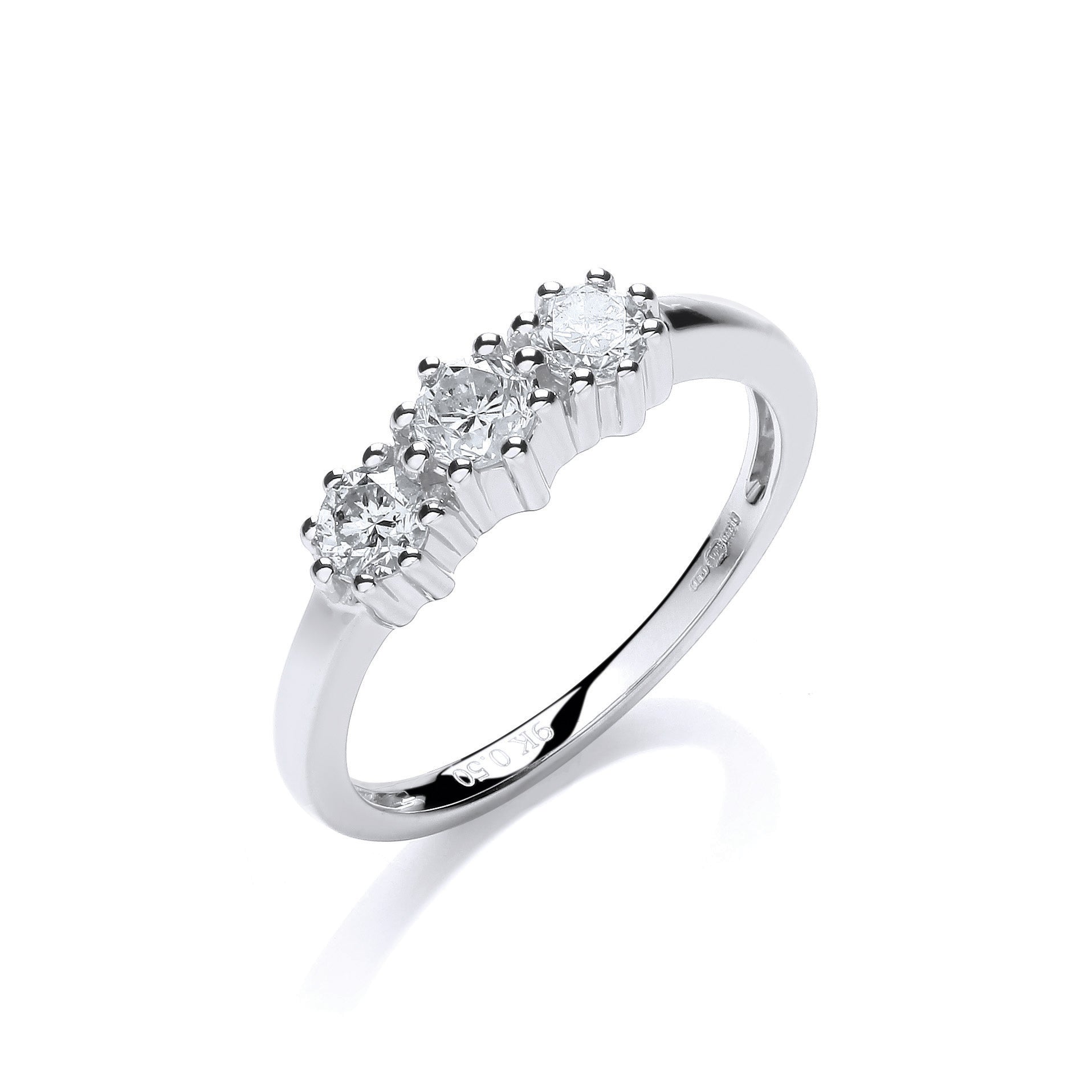 9ct White Gold 0.50ct Diamond Trilogy Ring