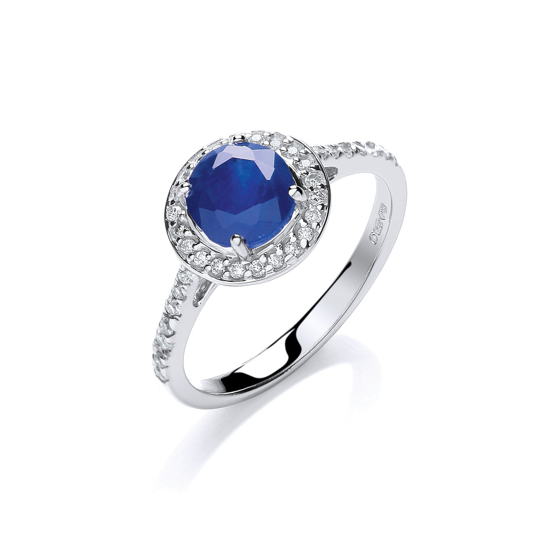 9ct White Gold 0.20ct Diamond, 0.65ct 5mm Sapphire Ring