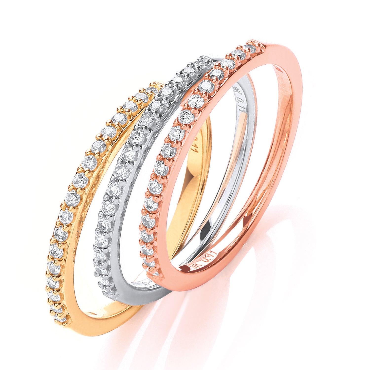 9ct White, Yellow & Rose Gold 0.33ct Diamond Half Eternity Ring Set