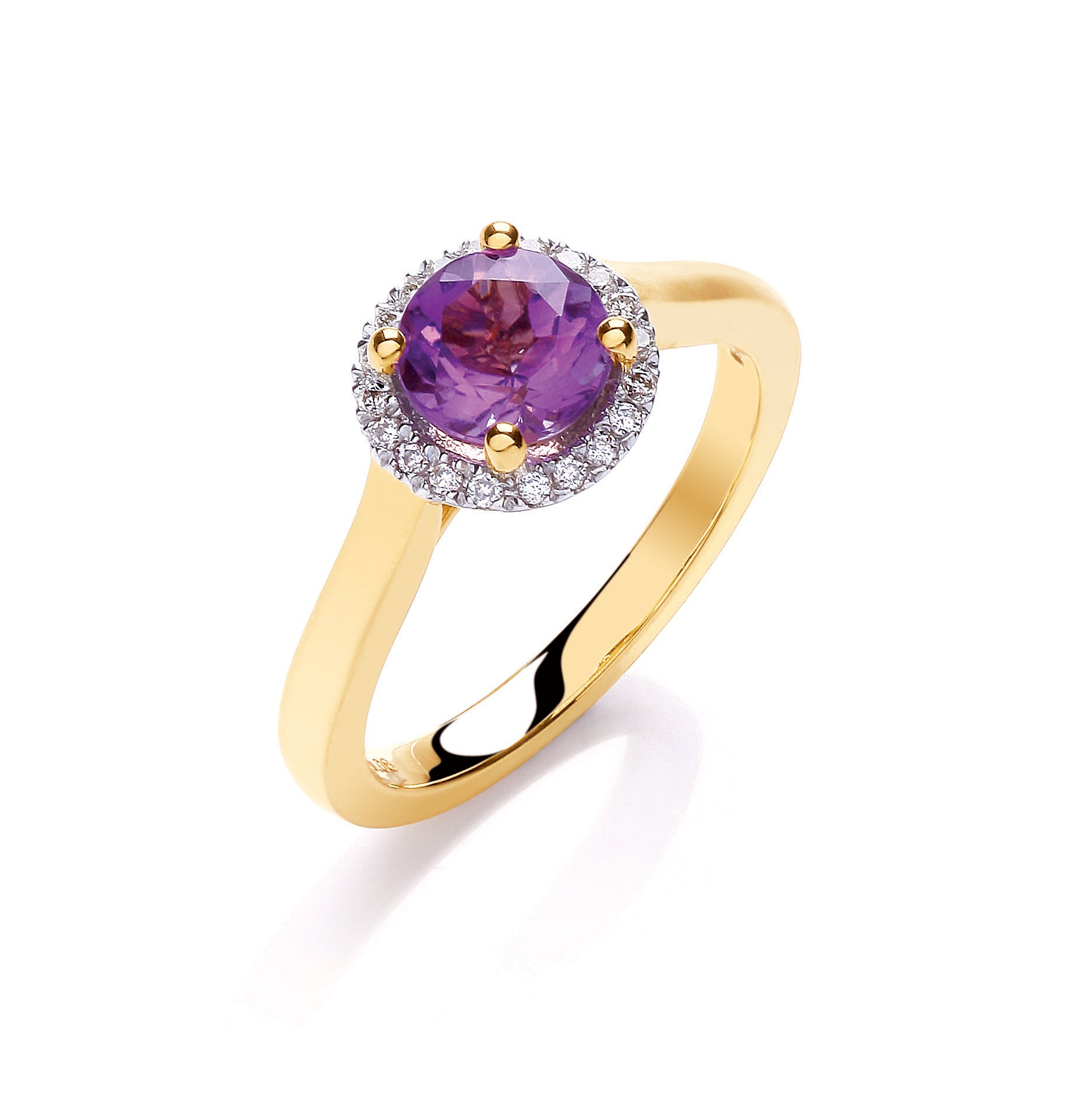 9ct Yellow Gold 0.08ct Diamond 1.00ct 6mm Amethyst Ring