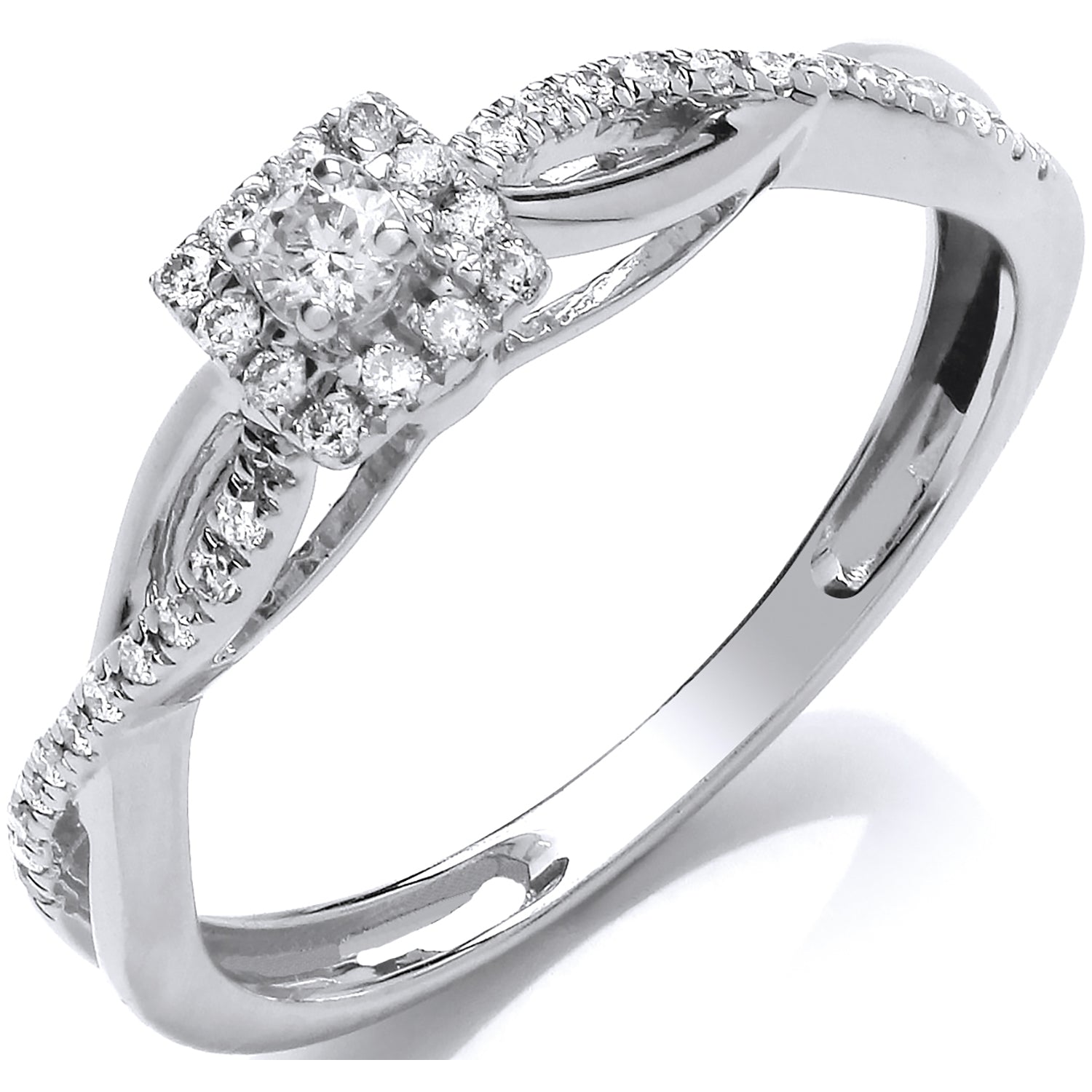 9ct White Gold 0.20ct Diamond Solltaire with Twisted Band Ring