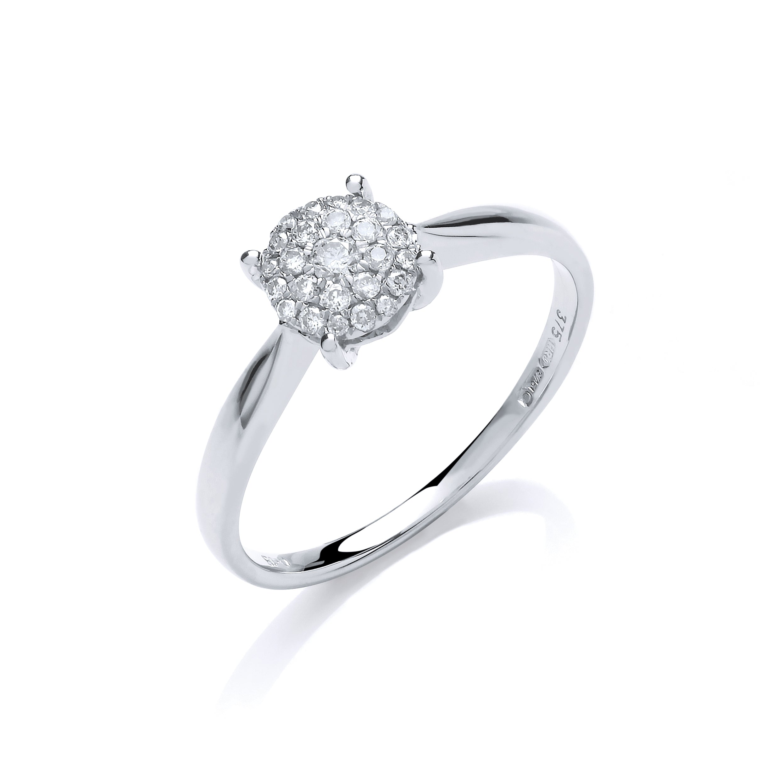 9ct White Gold 0.15ct Diamond Pave Set Solitaire Ring