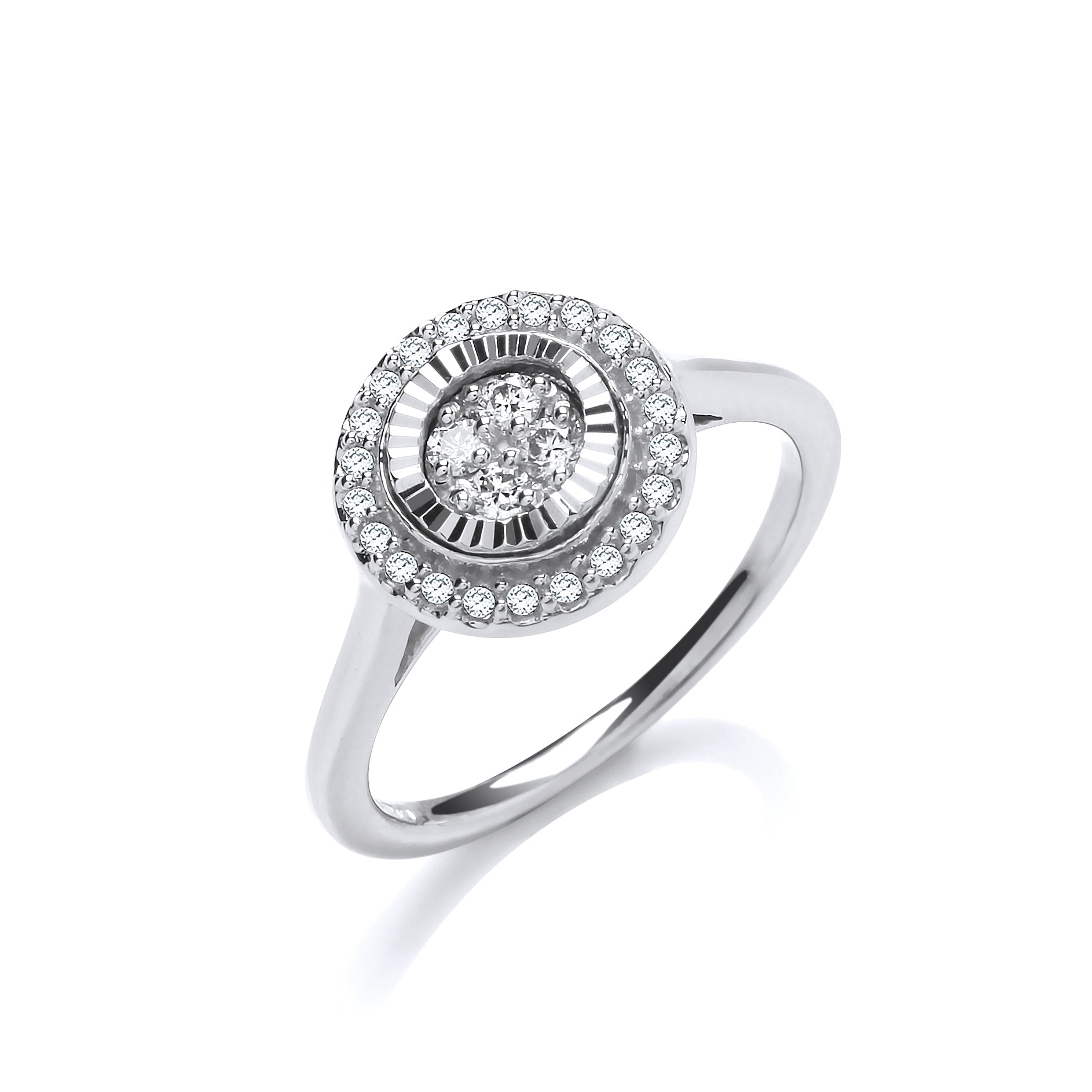 9ct White Gold 0.25ctw Diamond Cluster Ring with Diamond Cut Bezel