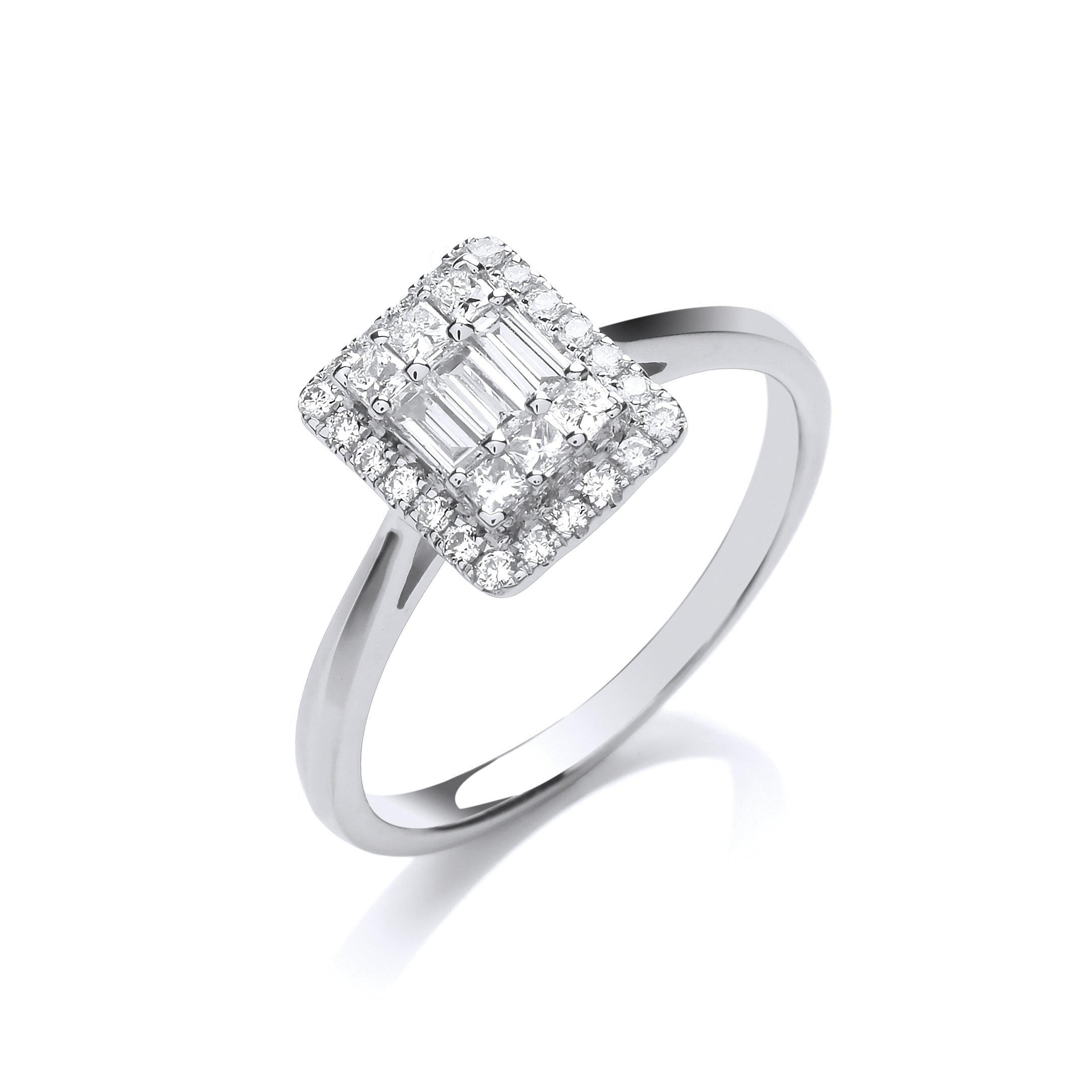 18ct White Gold 0.50ctw Rectangular Halo Style Ring