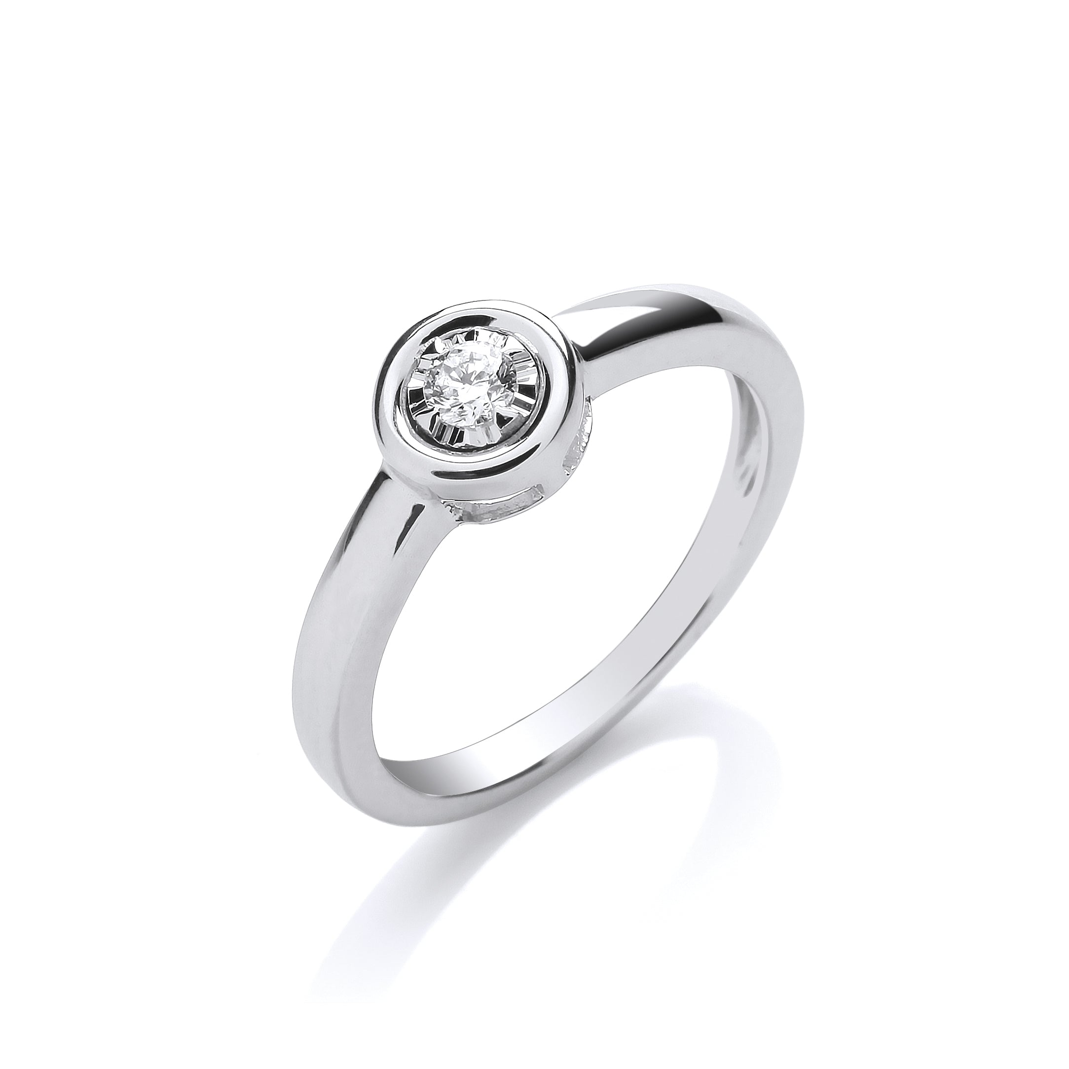 9ct White Gold 0.10ct Rub-Over Illusion Set Ring