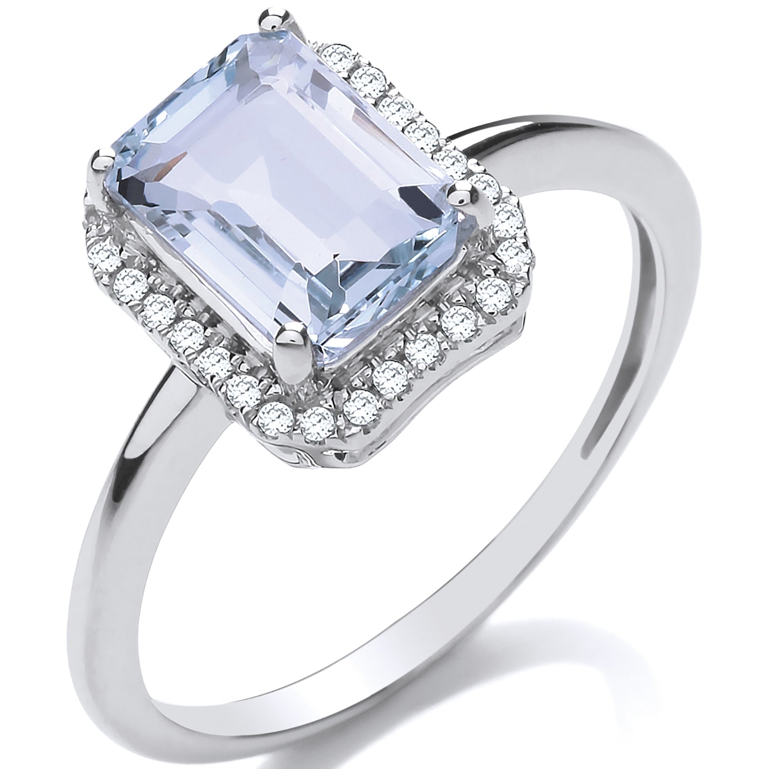 18ct White Gold 2.00ct Aqua & 0.10ct H/SI Diamond Ring