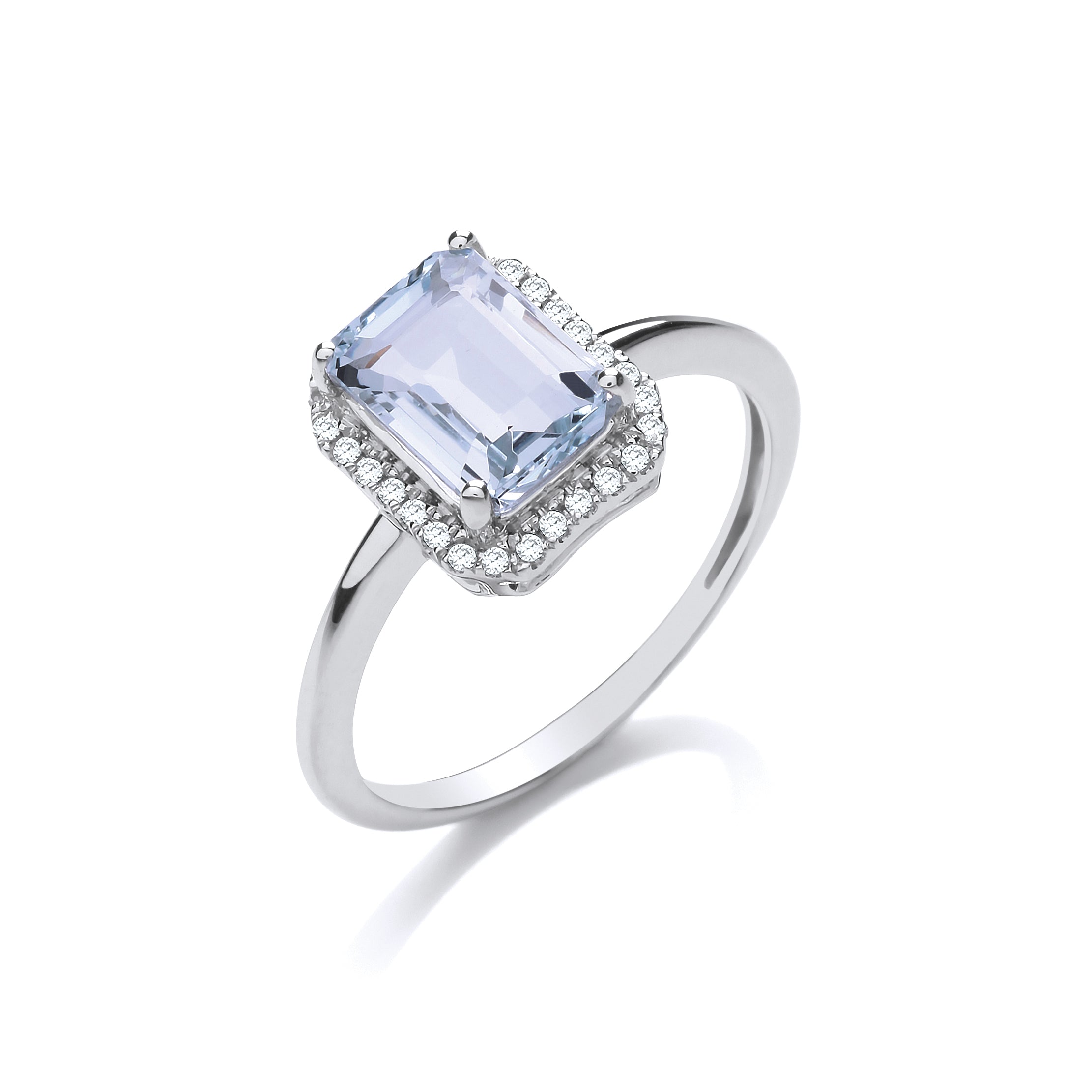 18ct White Gold 2.00ct Aqua & 0.10ct H/SI Diamond Ring