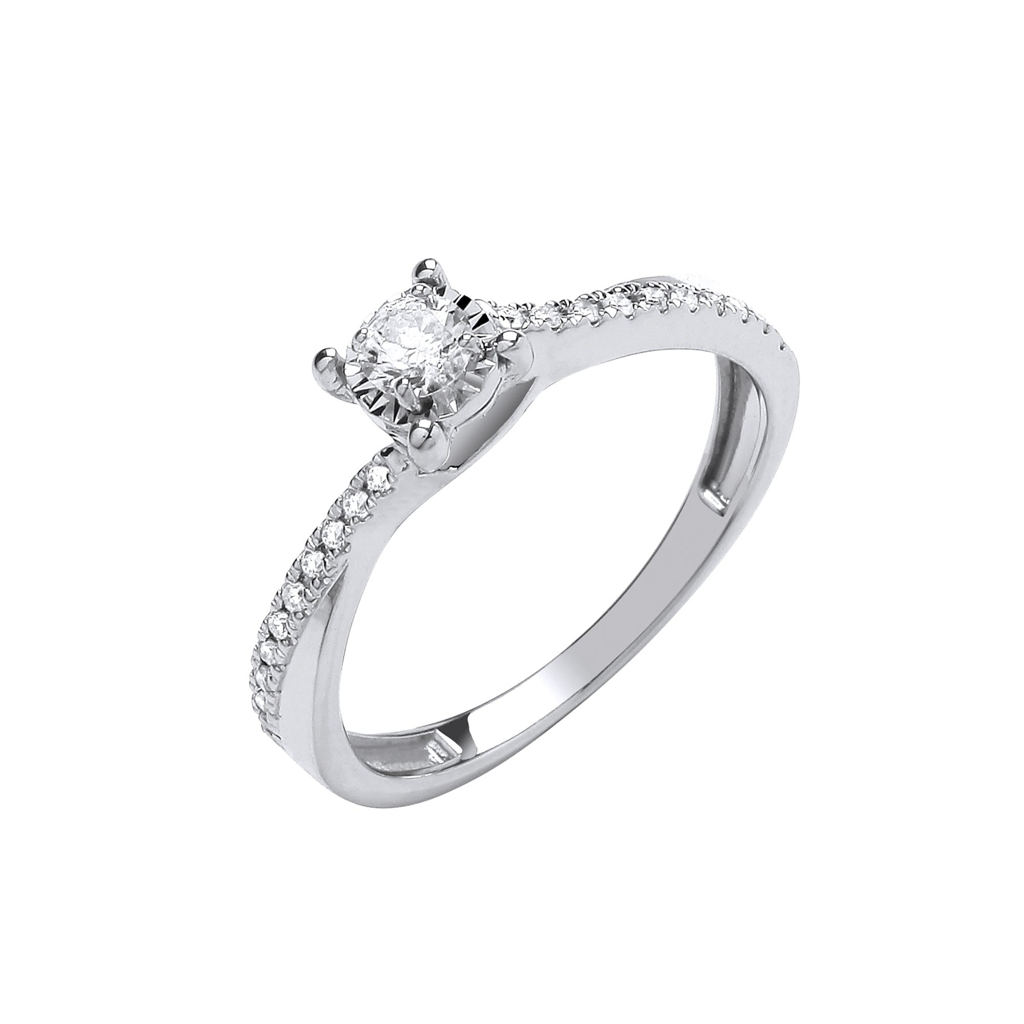 9ct White Gold 0.25ct Solitaire Diamond Ring with Twisted Band