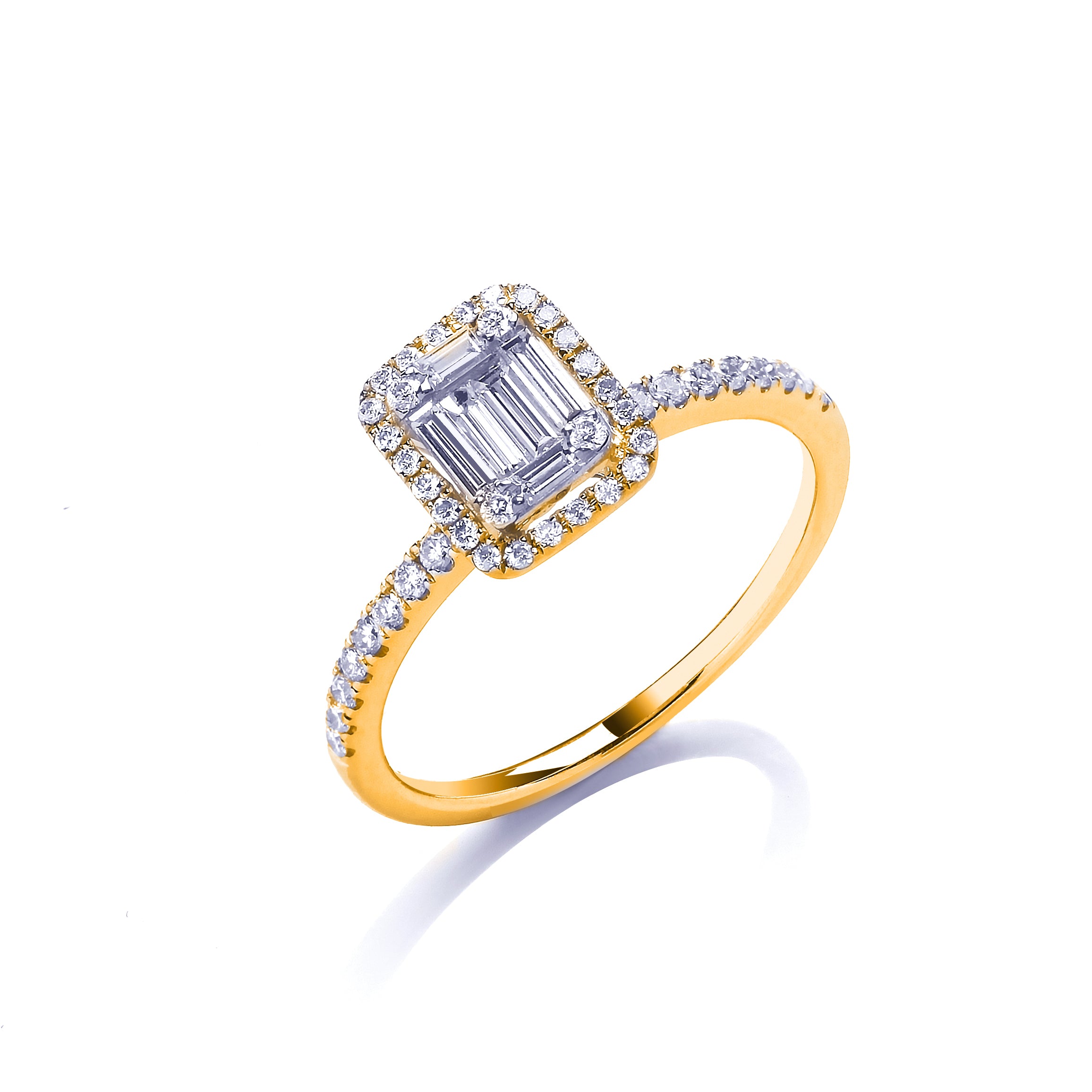 18ct Yellow Gold 0.50ct G/VS Baguette & Brilliant Cut Diamonds Rectangle Halo Ring