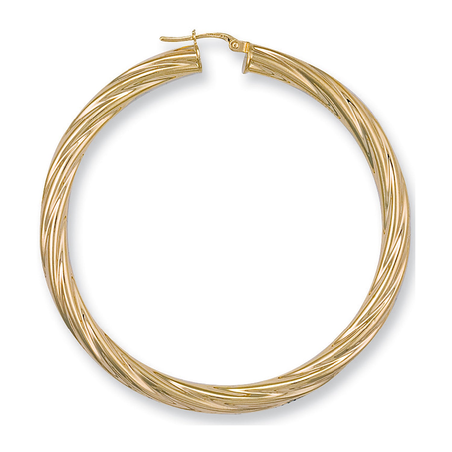 9ct Yellow Gold 59mm Twisted Hoop Earrings