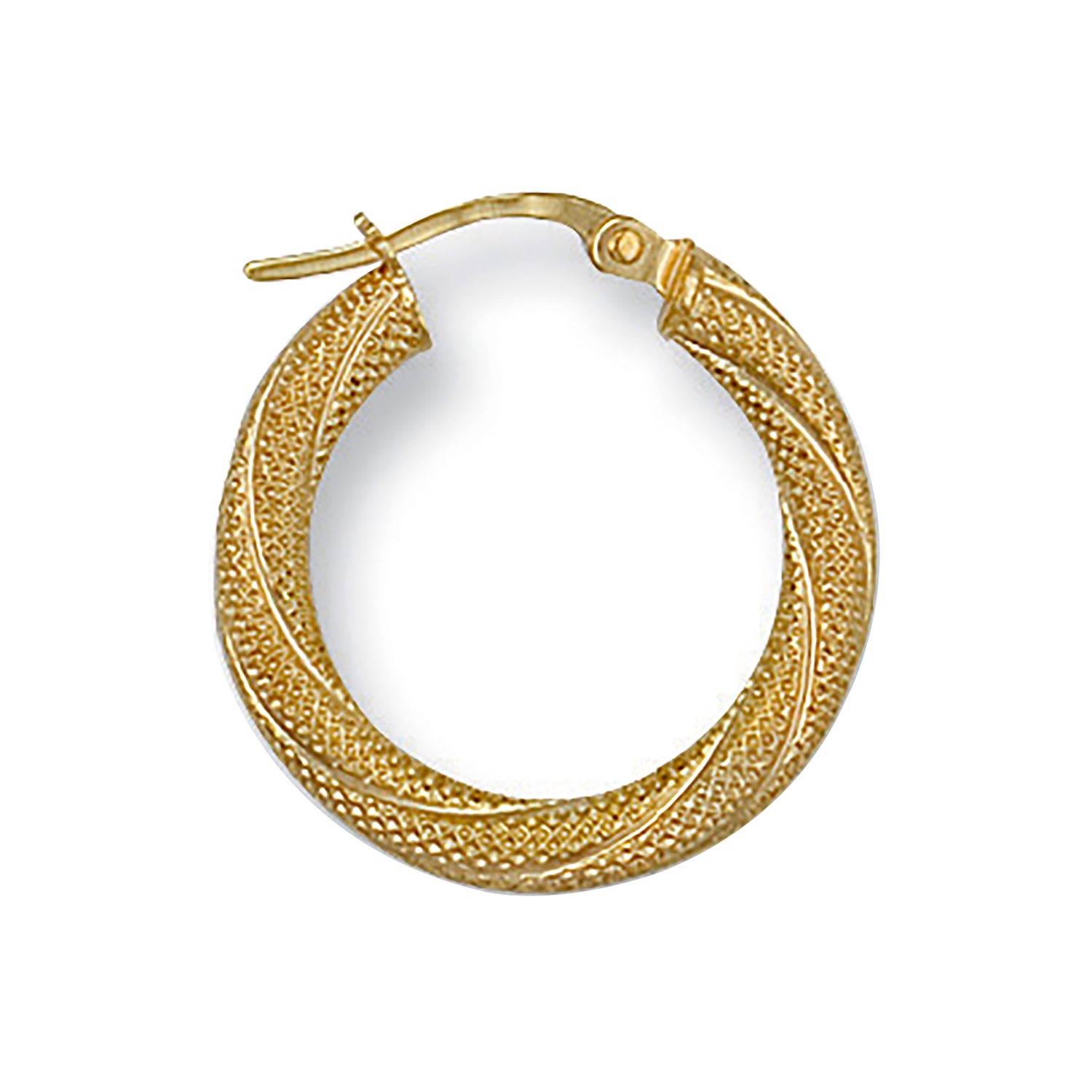 9ct Yellow Gold 21mm Frosted Twisted Hoop Earrings