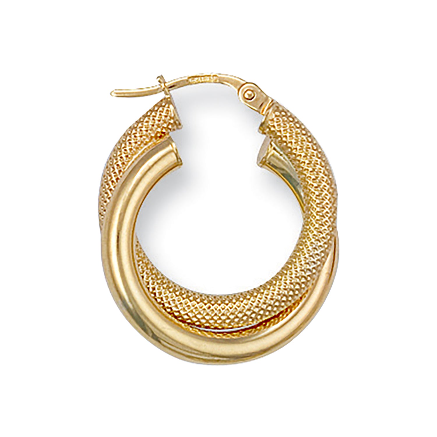 9ct Yellow Gold 21mm Fancy Frosted Double Hoop Earrings