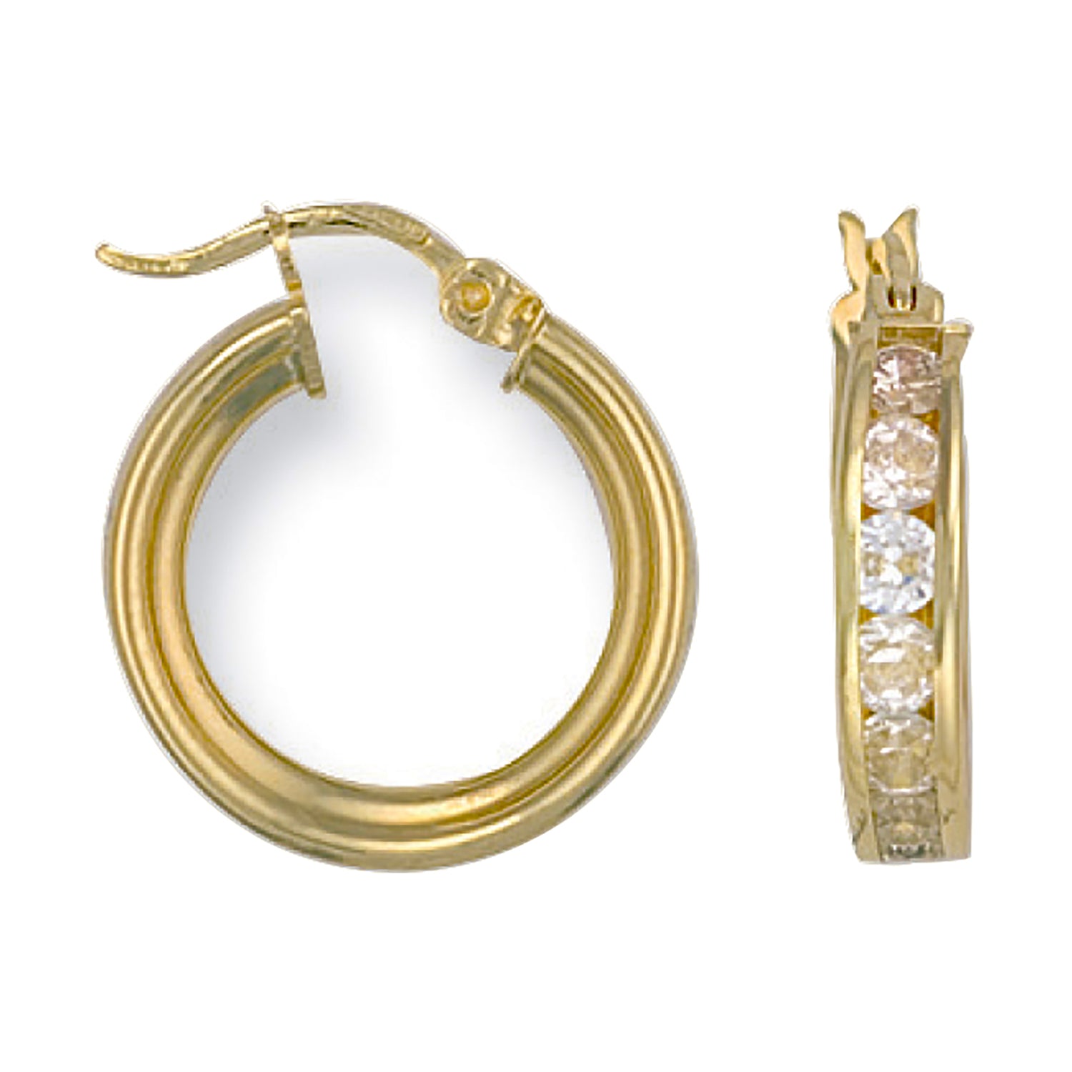 9ct Yellow Gold 19mm Cubic Zirconia Hoop Earrings