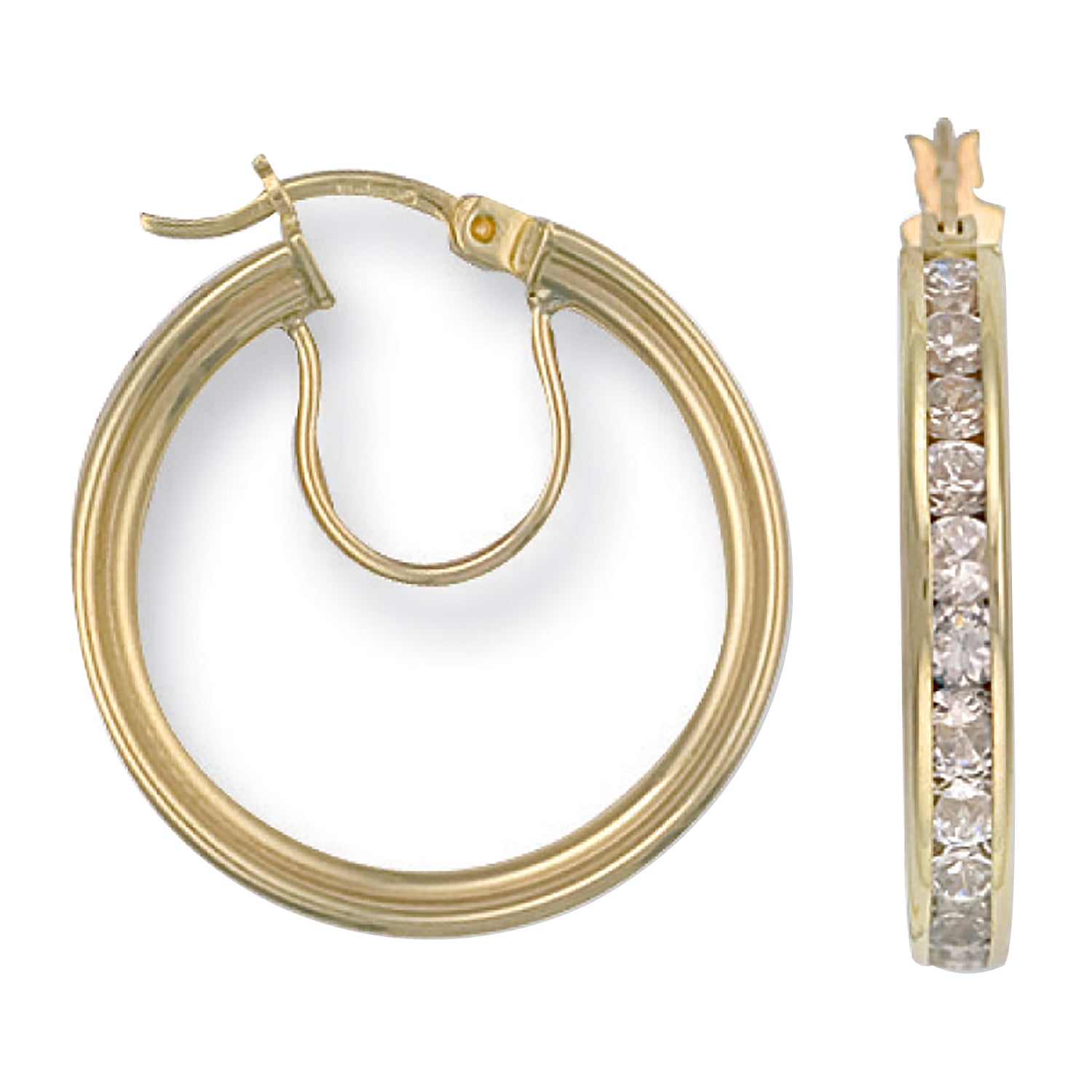 9ct Yellow Gold 25mm Cubic Zirconia Hoop Earrings