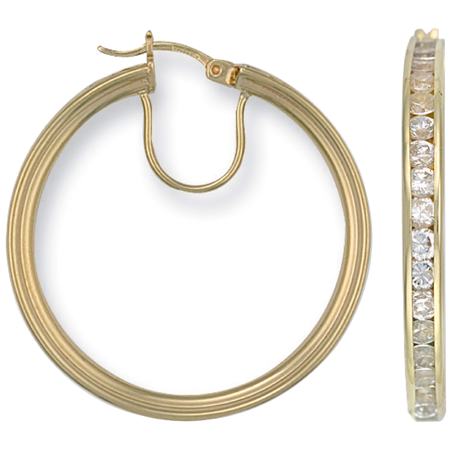 9ct Yellow Gold 35mm Cubic Zirconia Hoop Earrings