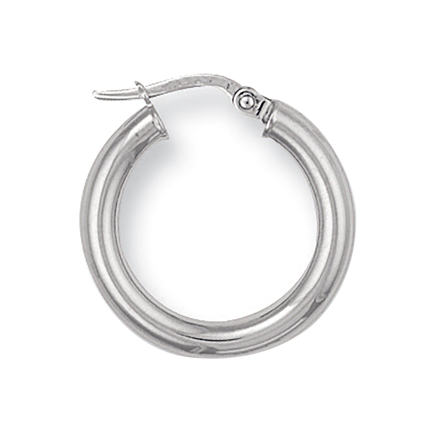 9ct White Gold 20mm Round Tube Hoop Earrings