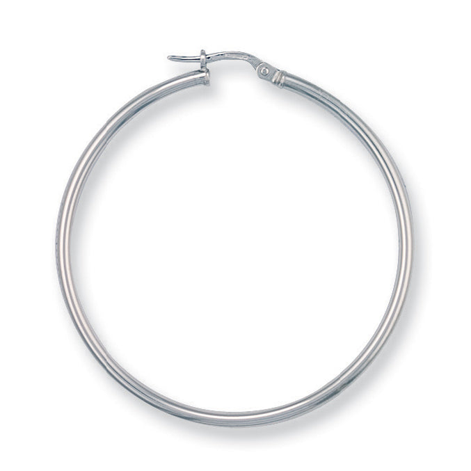 9ct White Gold 40mm Round Tube Hoop Earrings