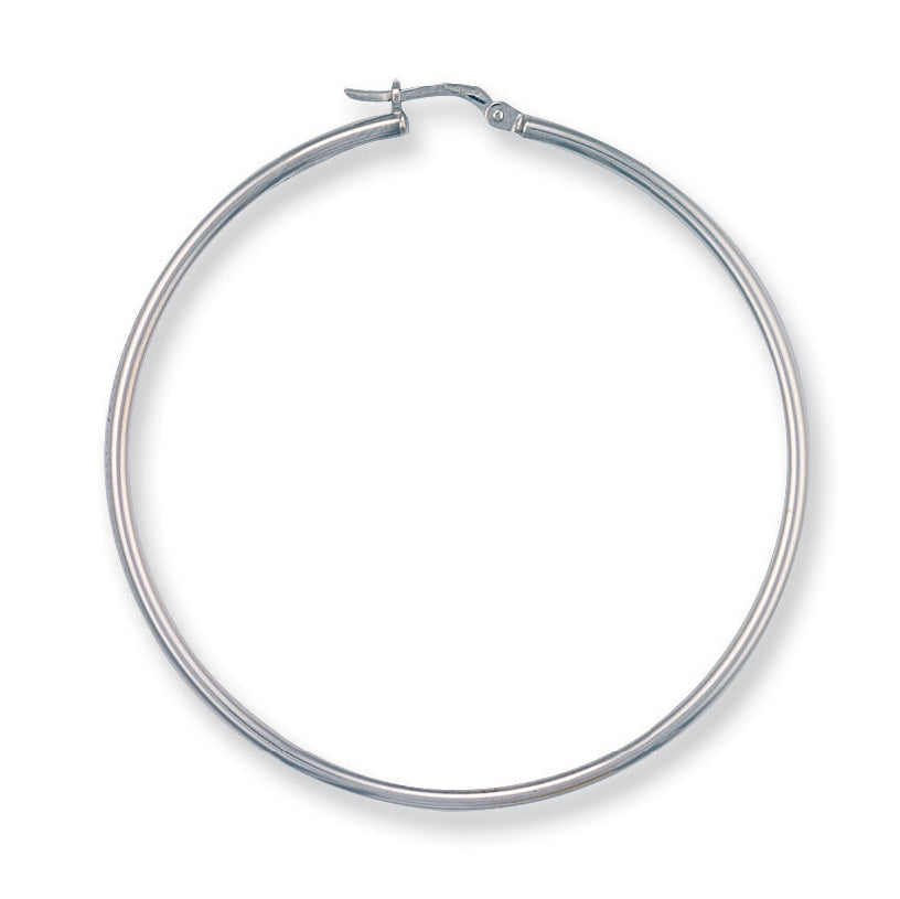 9ct White Gold 50mm Round Tube Hoop Earrings