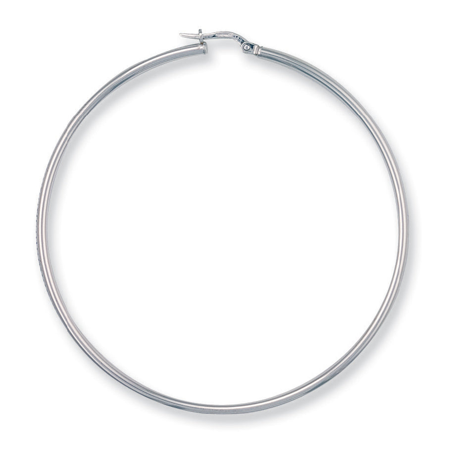 9ct White Gold 60mm Round Tube Hoop Earrings