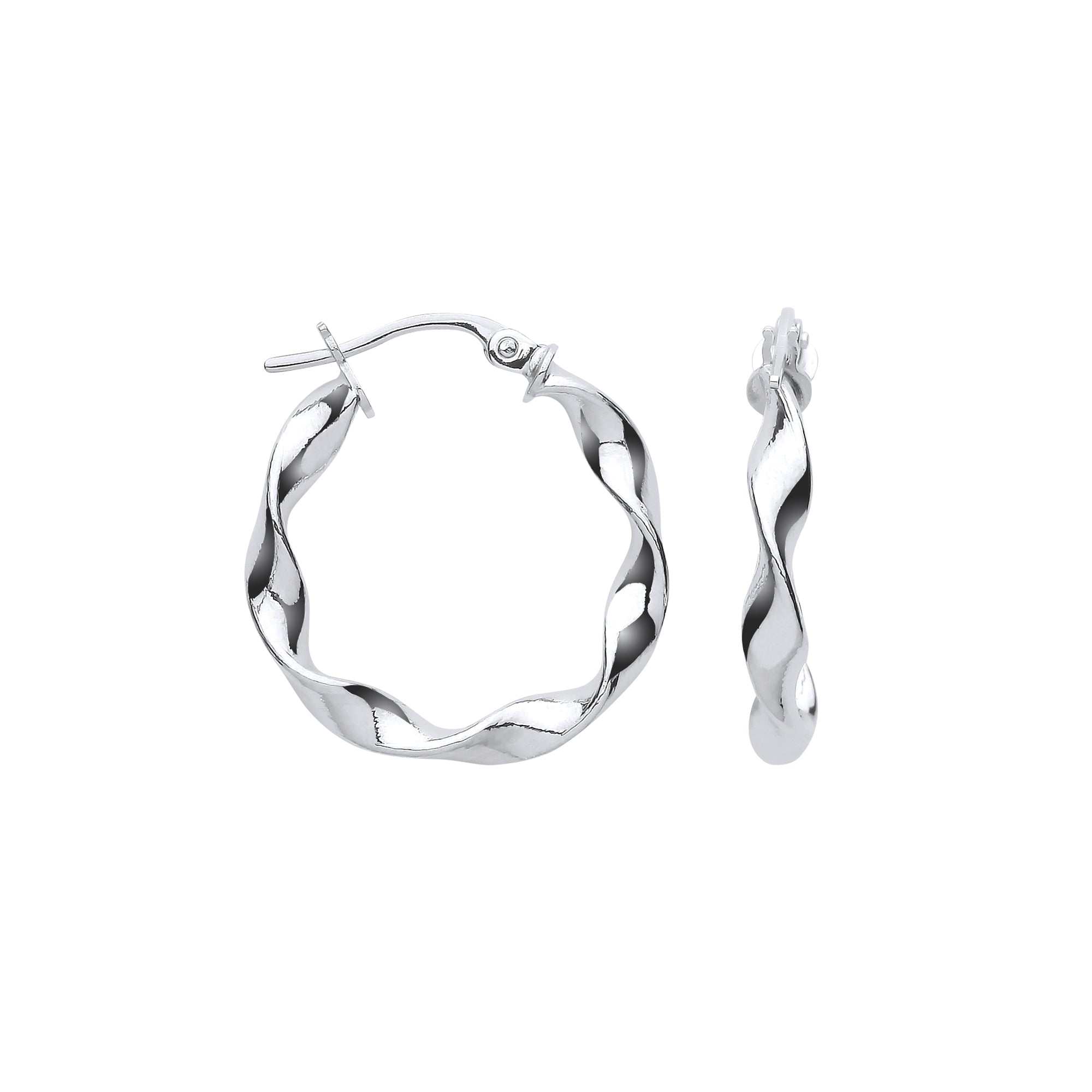 9ct White Gold 21mm Twisted Hoop Earrings