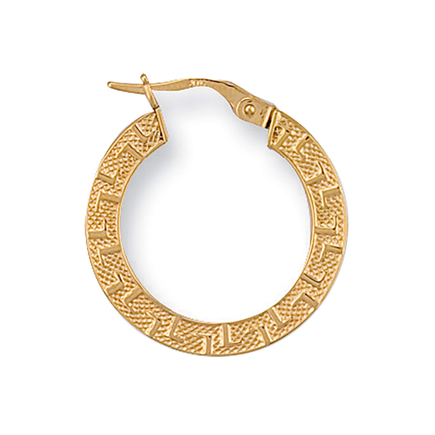 9ct Yellow Gold 22mm Frosted Greek Key Hoop Earrings