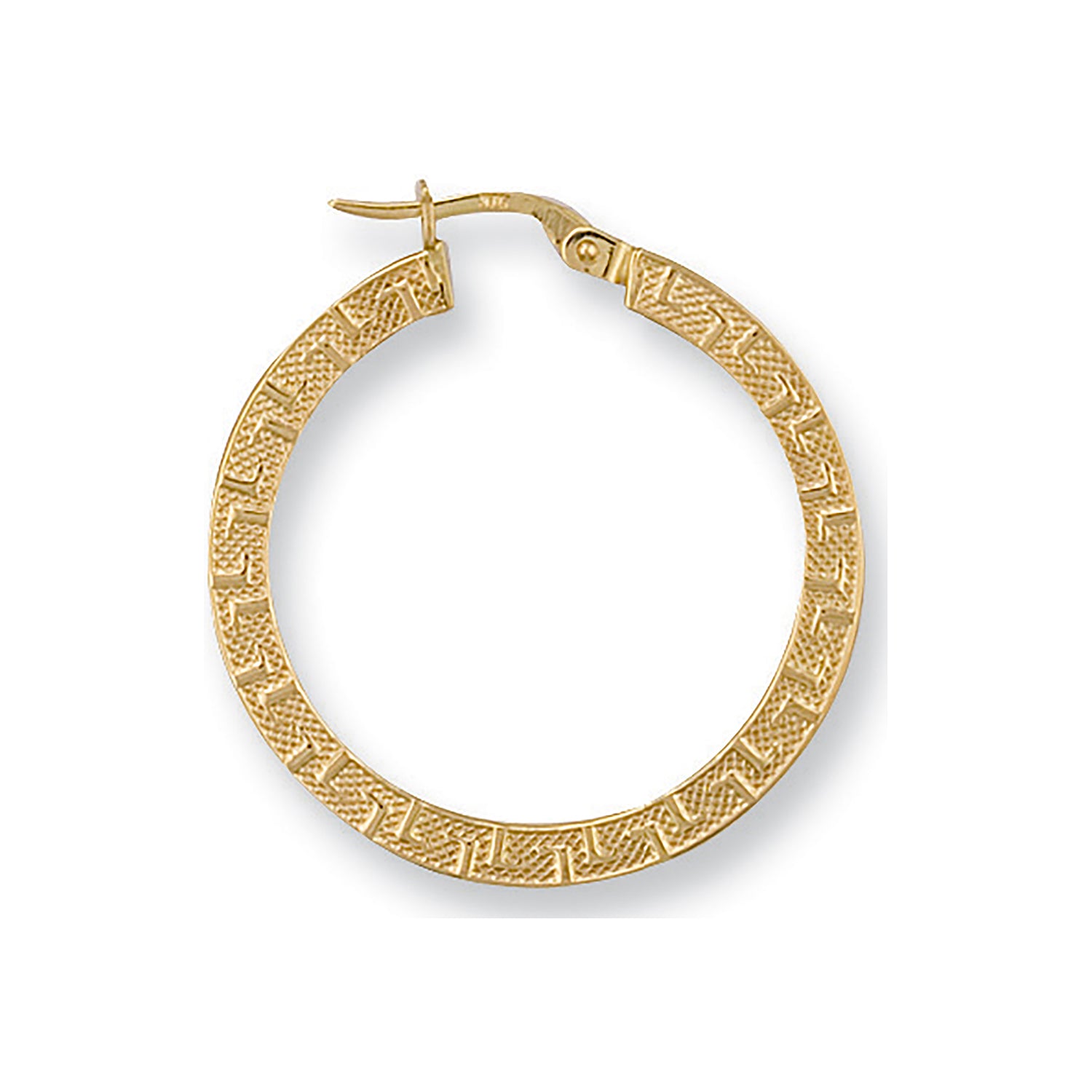 9ct Yellow Gold 30mm Frosted Greek Key Hoop Earrings