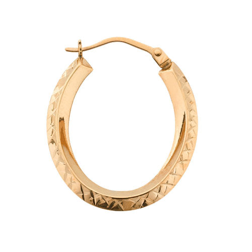 9ct Yellow Gold Diamond Cut Oval Hoop Earrings