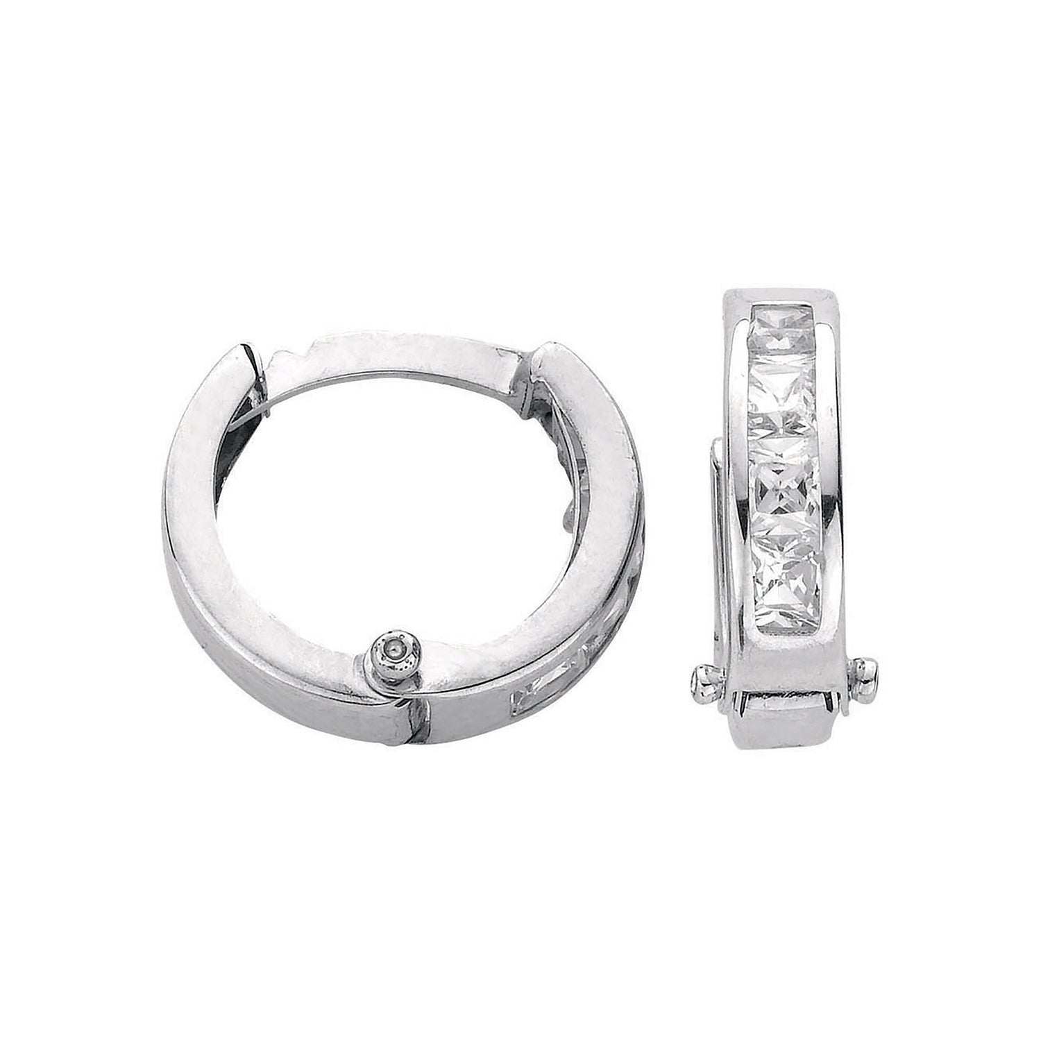 9ct White Gold 12mm Princess Cut Cubic Zirconia Hoop Earrings