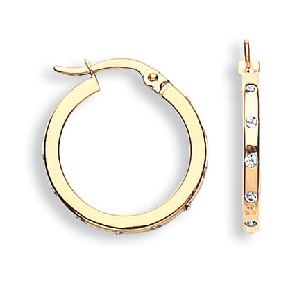 9ct Yellow Gold 20mm Stone Set Hoop Earrings