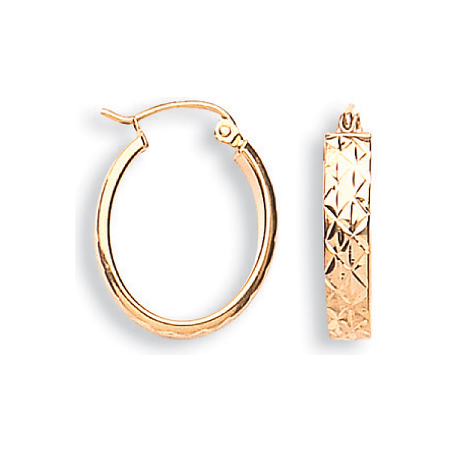 9ct Yellow Gold Diamond Cut Oval Hoop Earrings