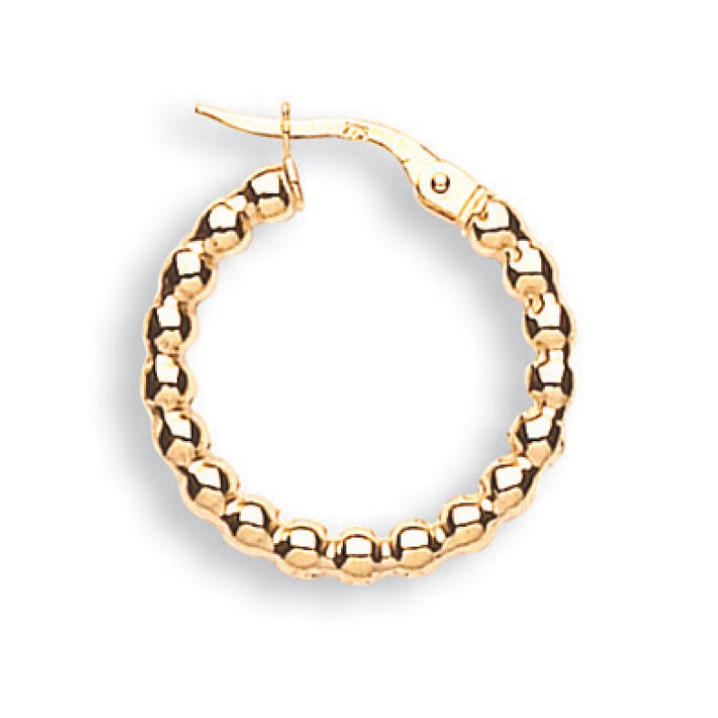 9ct Yellow Gold Fancy Beaded 21mm Hoop Earrings