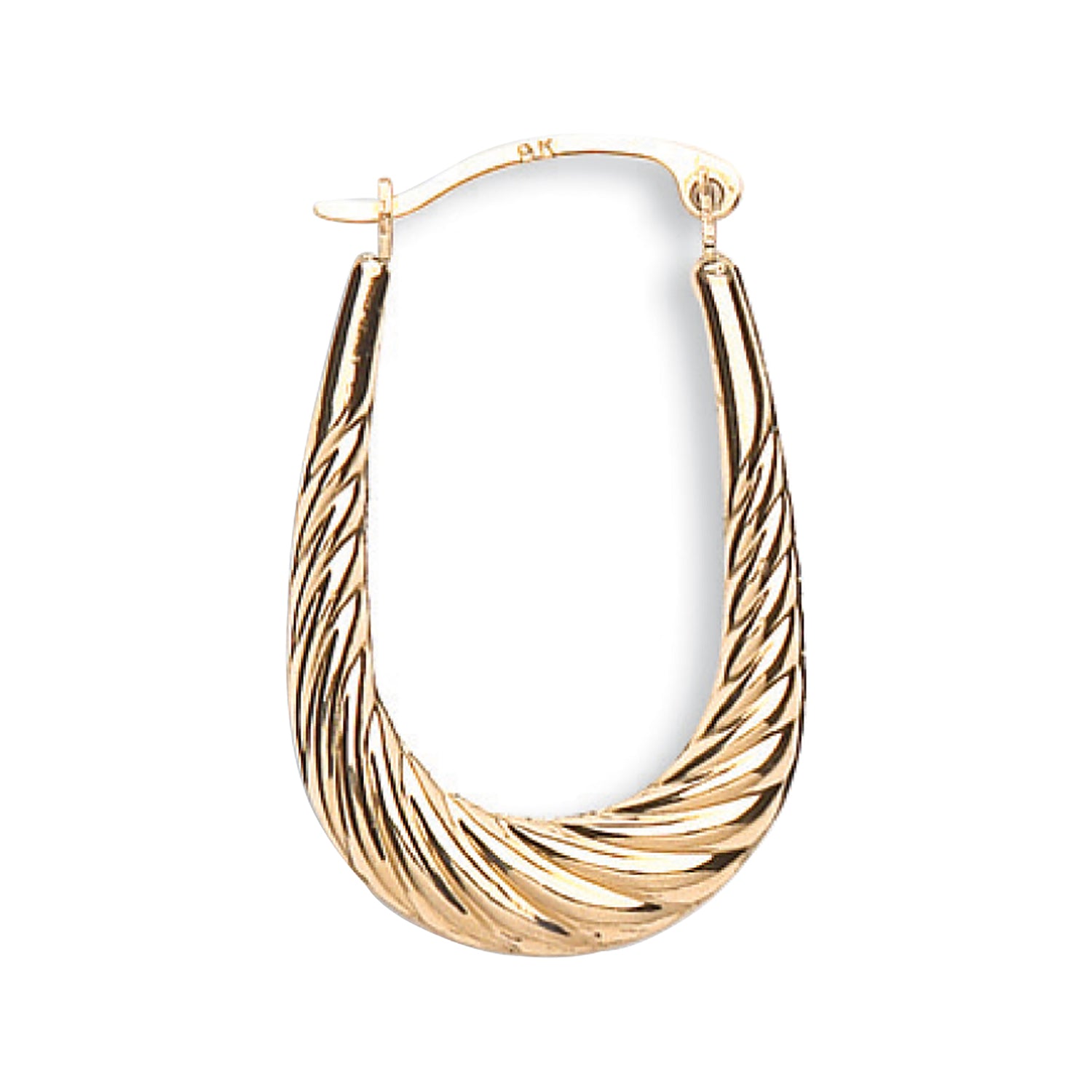 9ct Yellow Gold Ribbed Oval Creoles