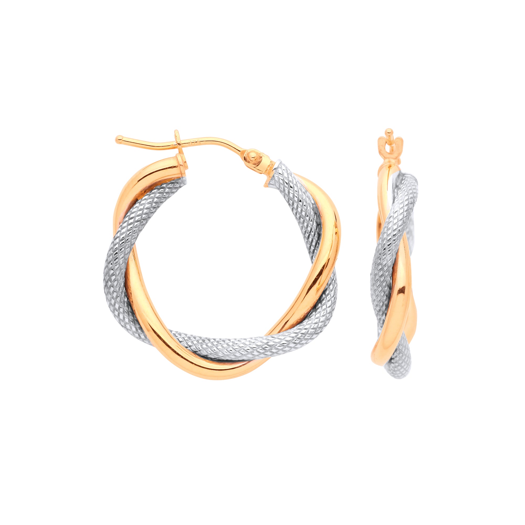 9ct Yellow & White Gold Twisted Hoop Earrings