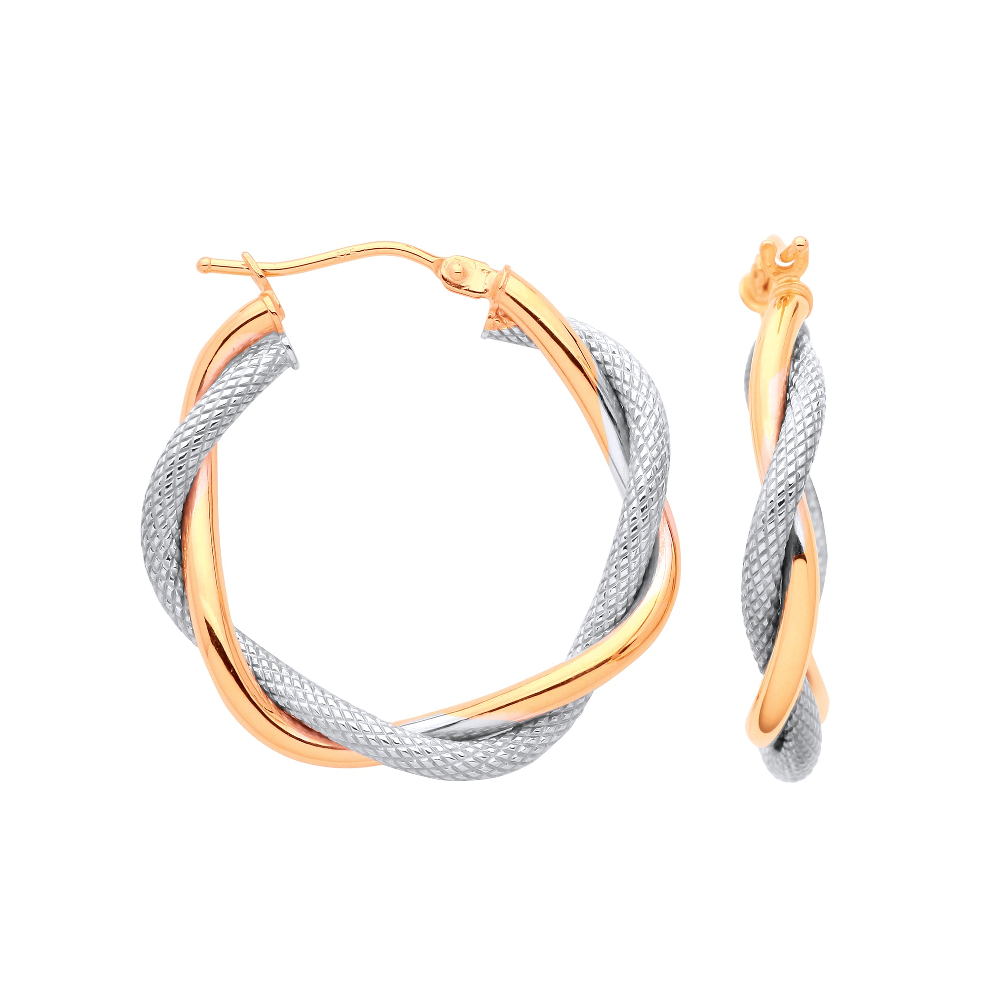 9ct Yellow & White Gold Twisted Hoop Earrings