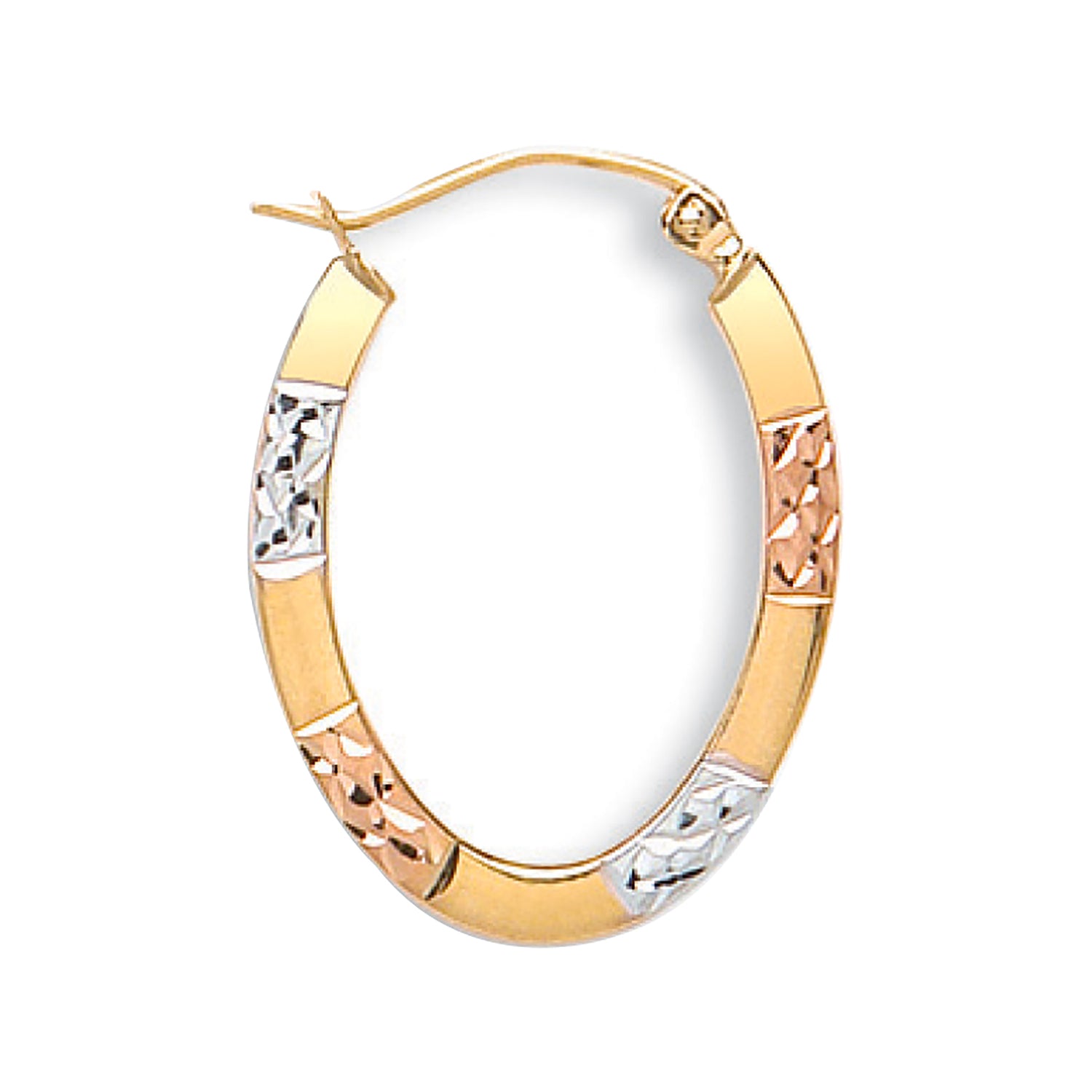 9ct Yellow, White & Rose Gold Diamond Cut Oval Creoles