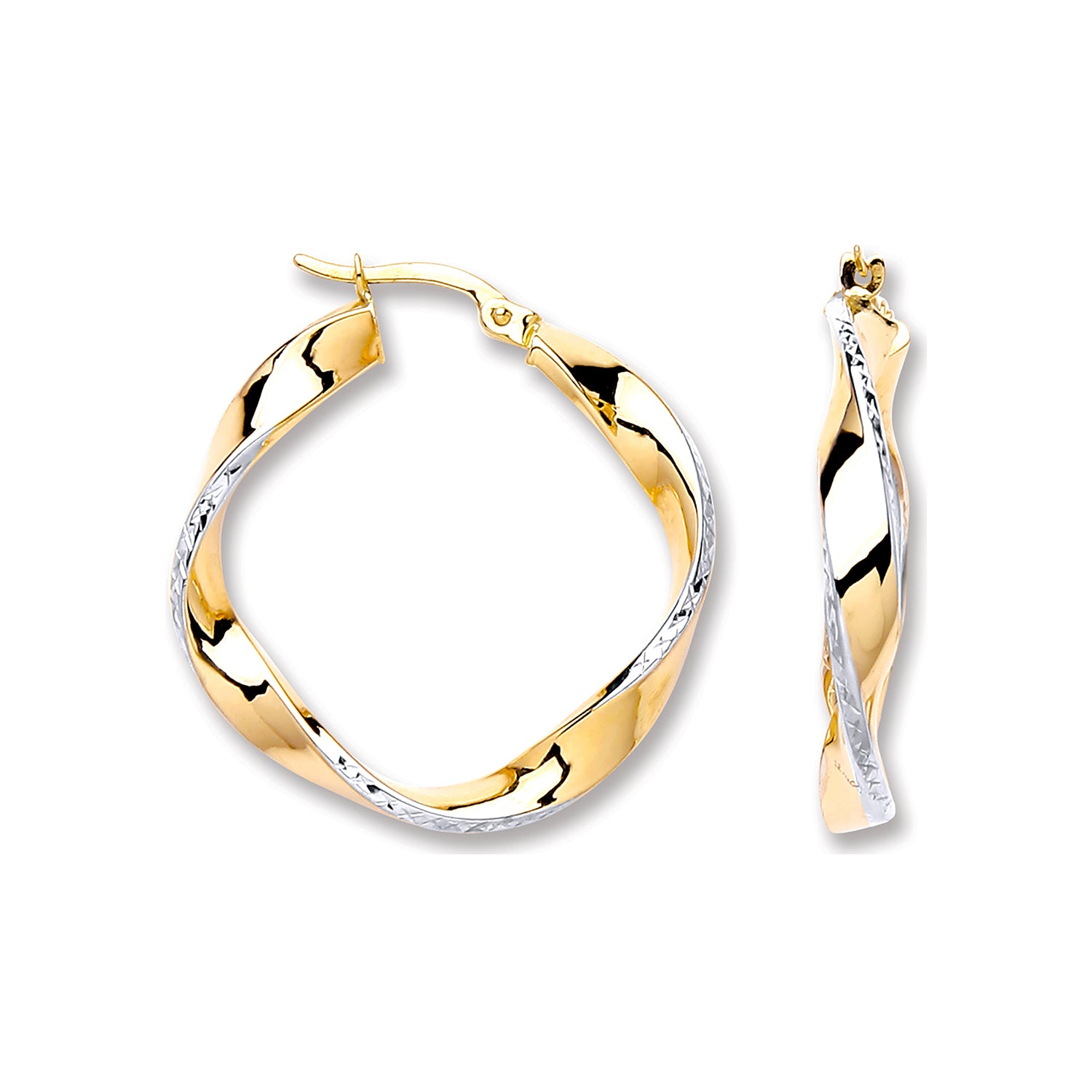 9ct White & Yellow Gold 28.3mm Twisted Hoop Earrings