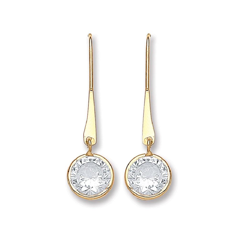 9ct Yellow Gold Cubic Zirconia Drop Hook Style Earrings