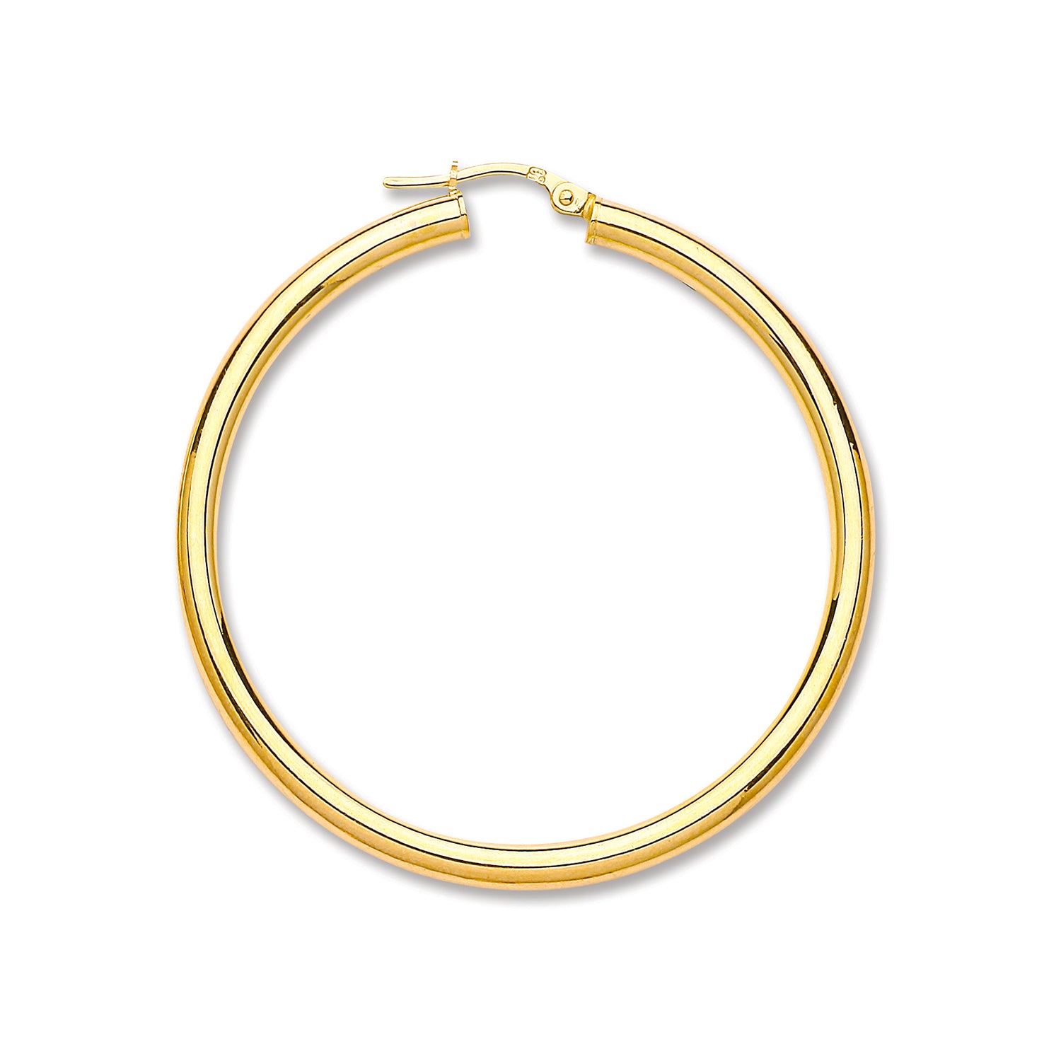 Yellow Gold 45.8mm Plain Tube Hoop Earrings