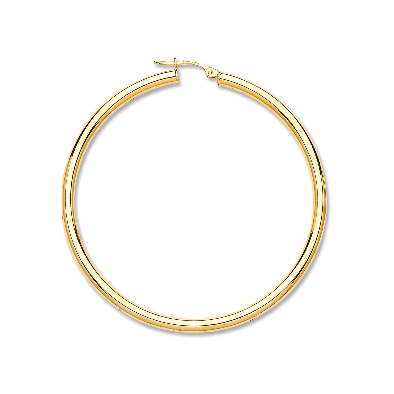 Yellow Gold 55mm Plain Tube Hoop Earrings