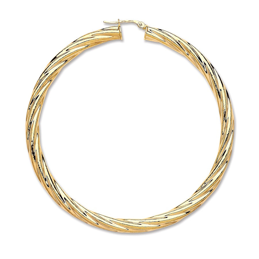 9ct Yellow Gold Large 69mm Twist Hoop