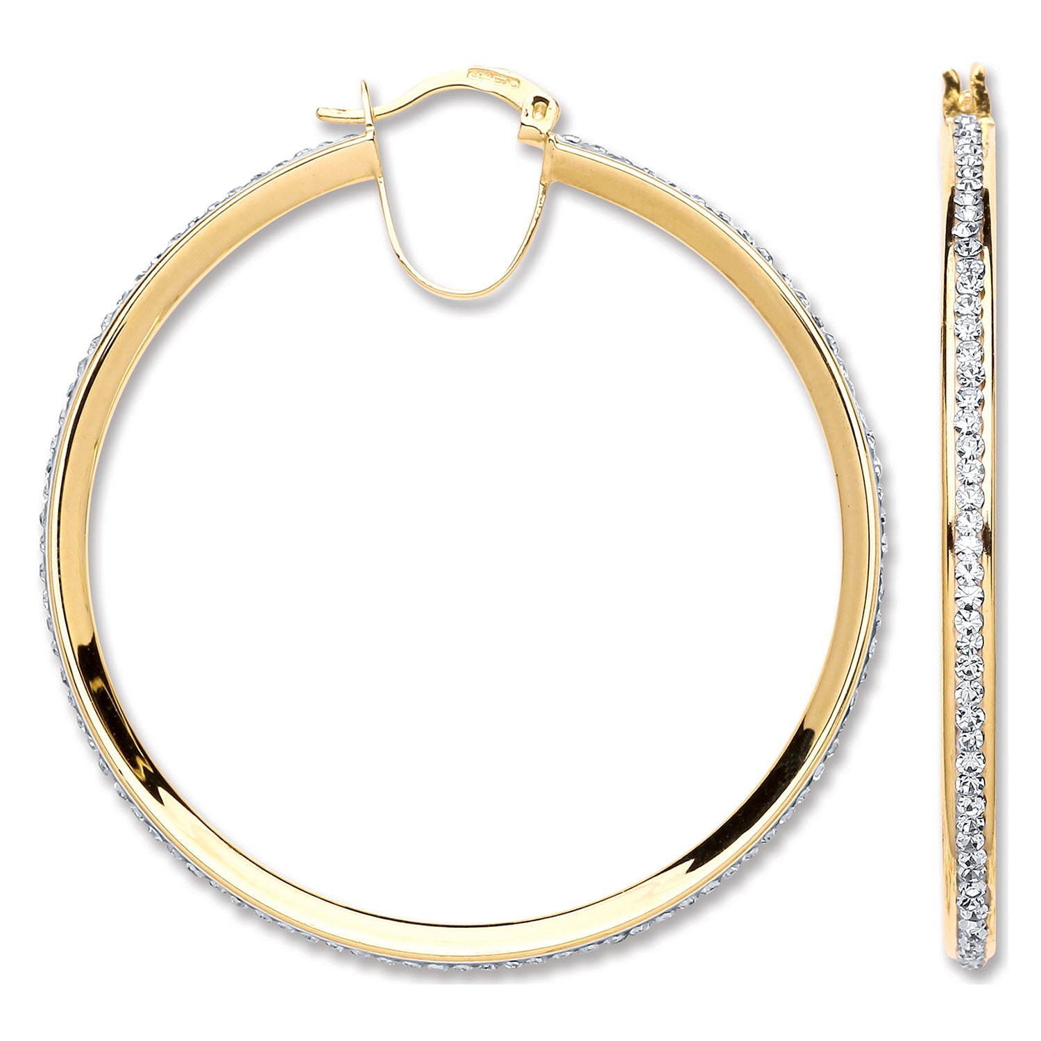 9ct Yellow Gold 46mm Round Crystal Hoop