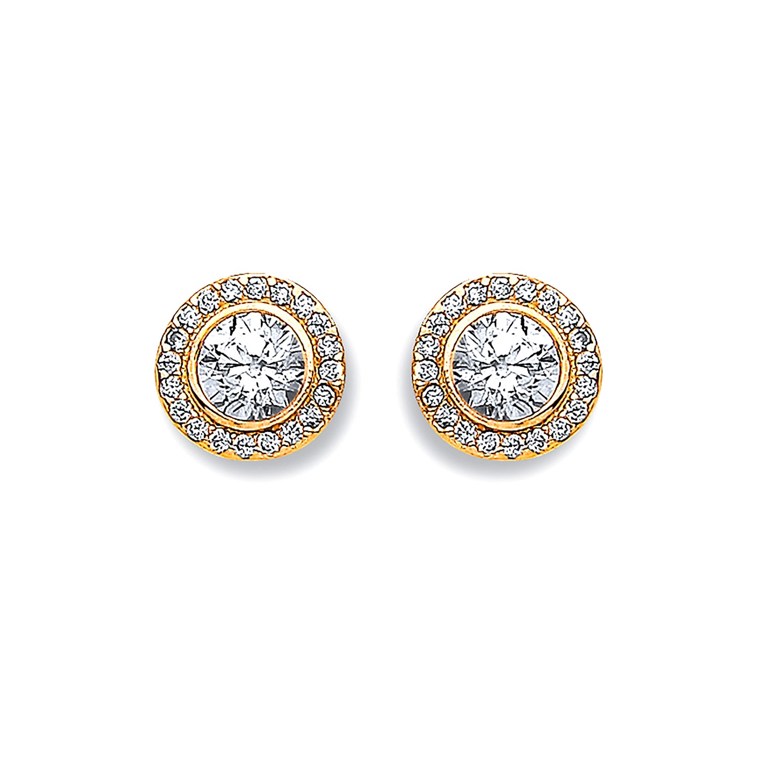 9ct Yellow Gold 9mm Halo Cubic Zirconia Stud