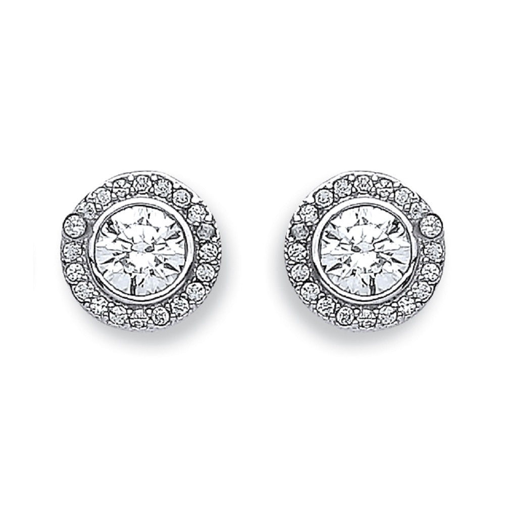 9ct White Gold 9mm Halo Cubic Zirconia Stud Earrings